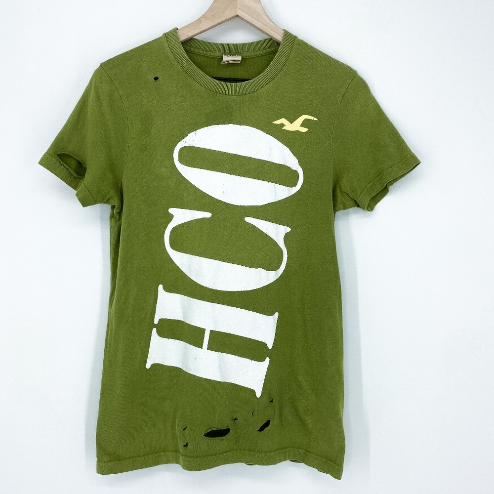 Hollister Shirt Distressed Green with White HCO Logo Men's Small